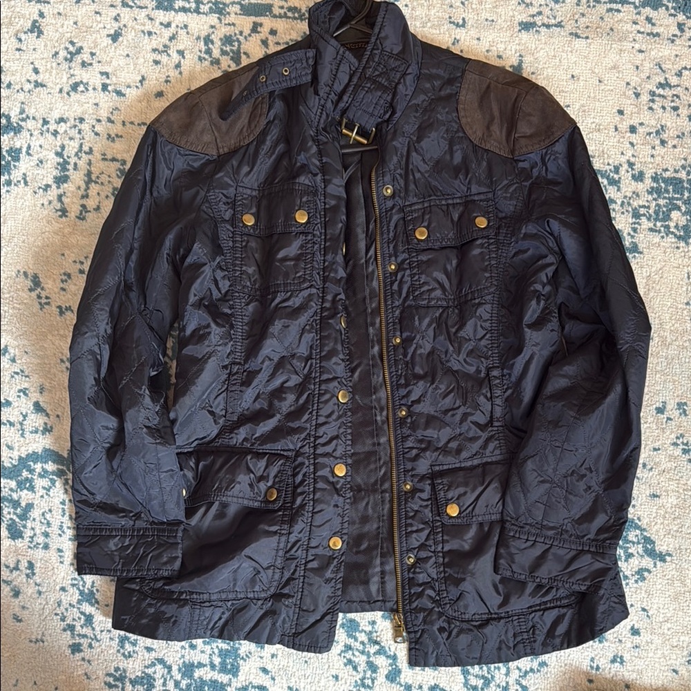 Banana Republic Navy Blue Jacket with Brass and Leather Accents - XS